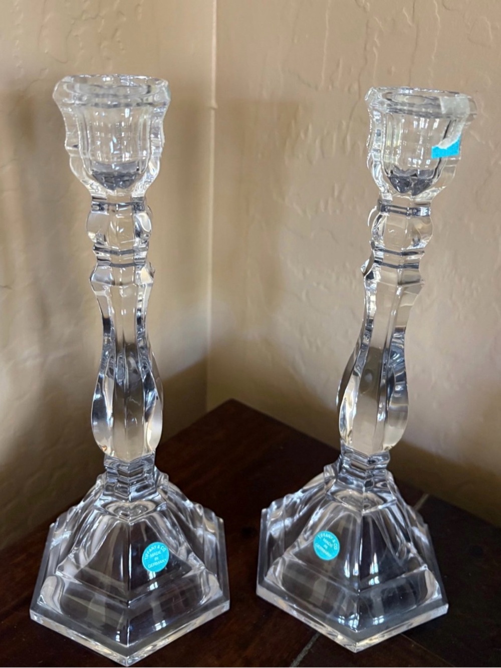 Tiffany & Co. Clear Crystal Glass Candlestick Pair